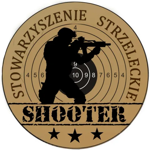 Shooter – Logo Shooting club logo with soldier silhouette and target on beige background